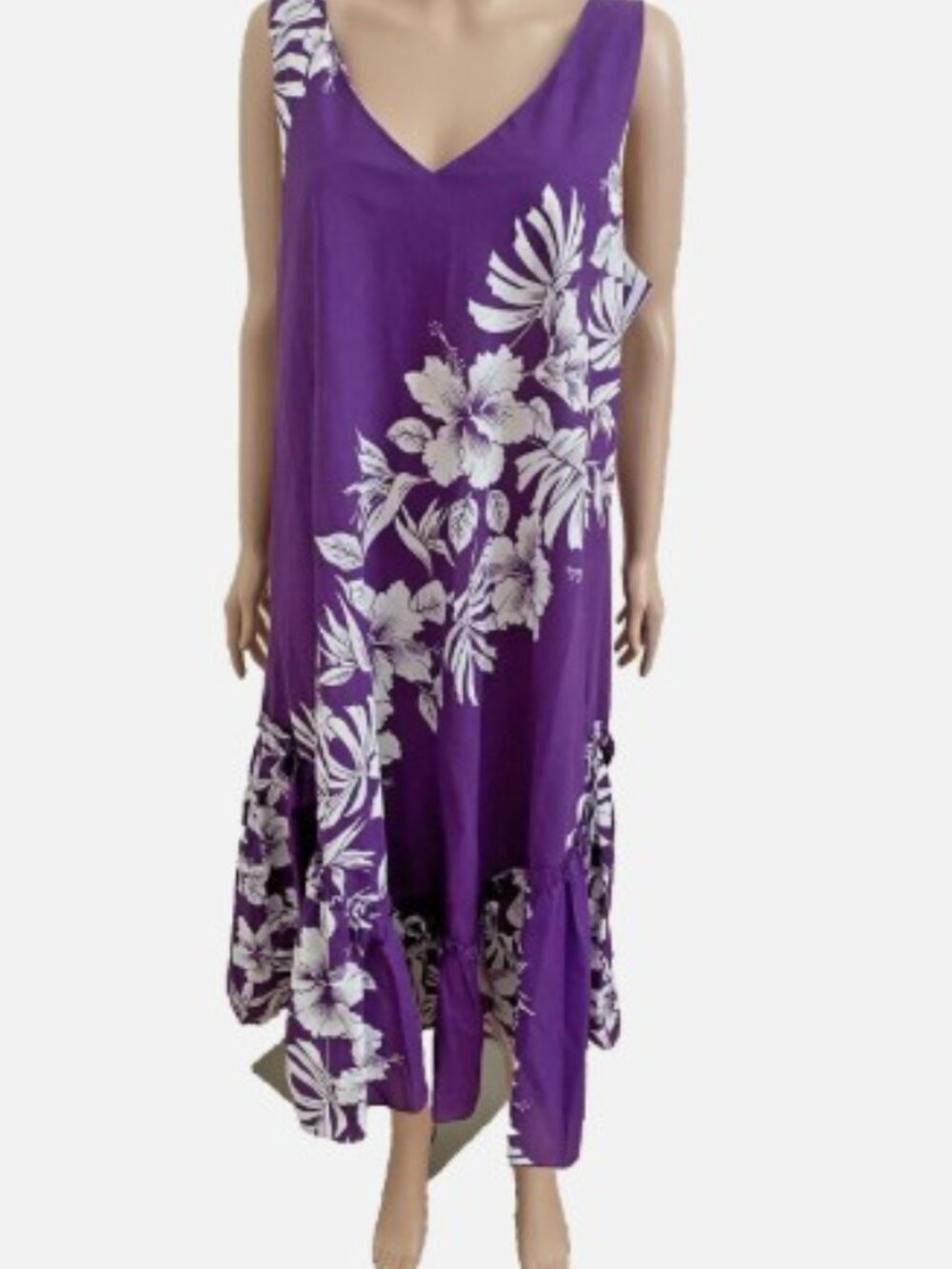ROYAL CREATIONS HAWAII Purple Floral Cotton Blend Ruffle Dress XXL